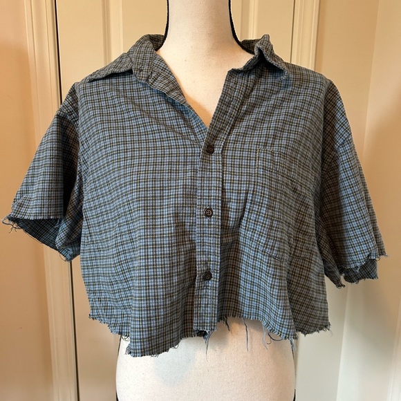 Gap cropped cut off plaid button down shirt - Picture 1 of 4